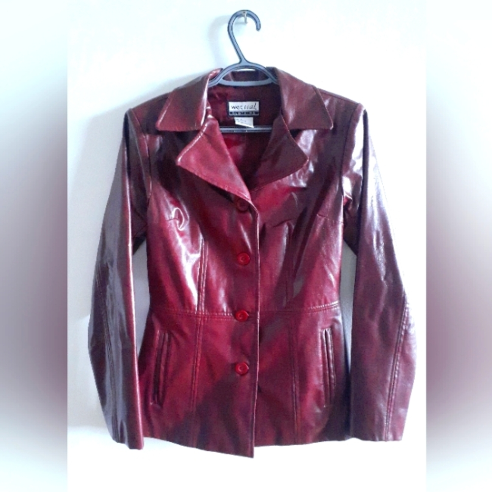 Burgundy Vegan Leather Jacket, S
